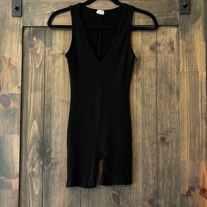 Black One Piece Ribbed Unitard One Piece Romper